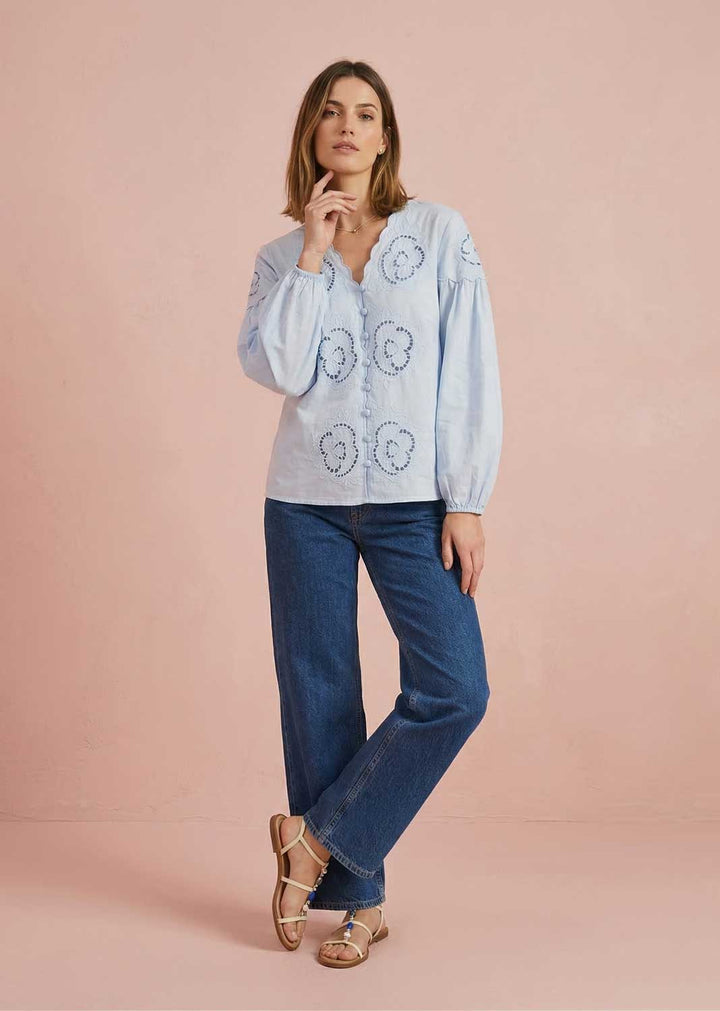 blue embroidered blouse 