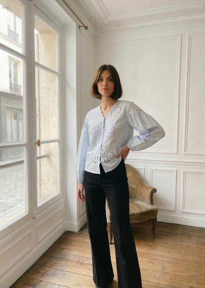 embroidered pale blue blouse 