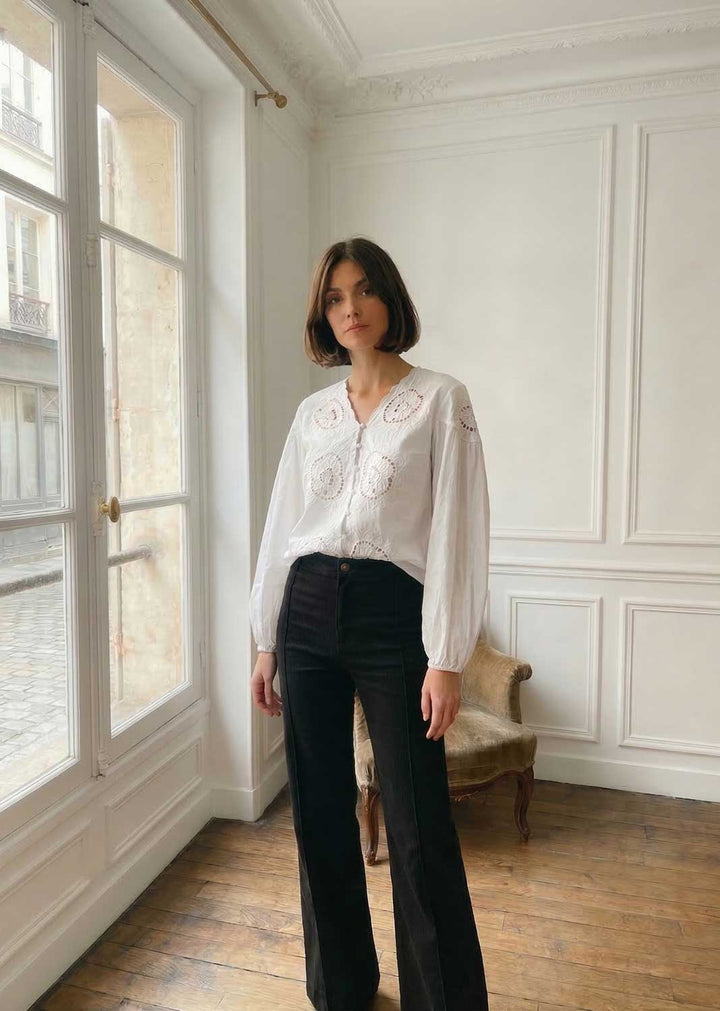Ines Broderie Cotton Blouse  White
