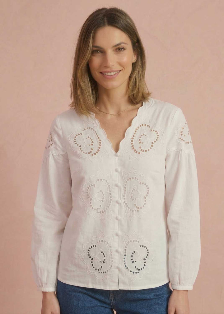 Ines Broderie Cotton Blouse  White