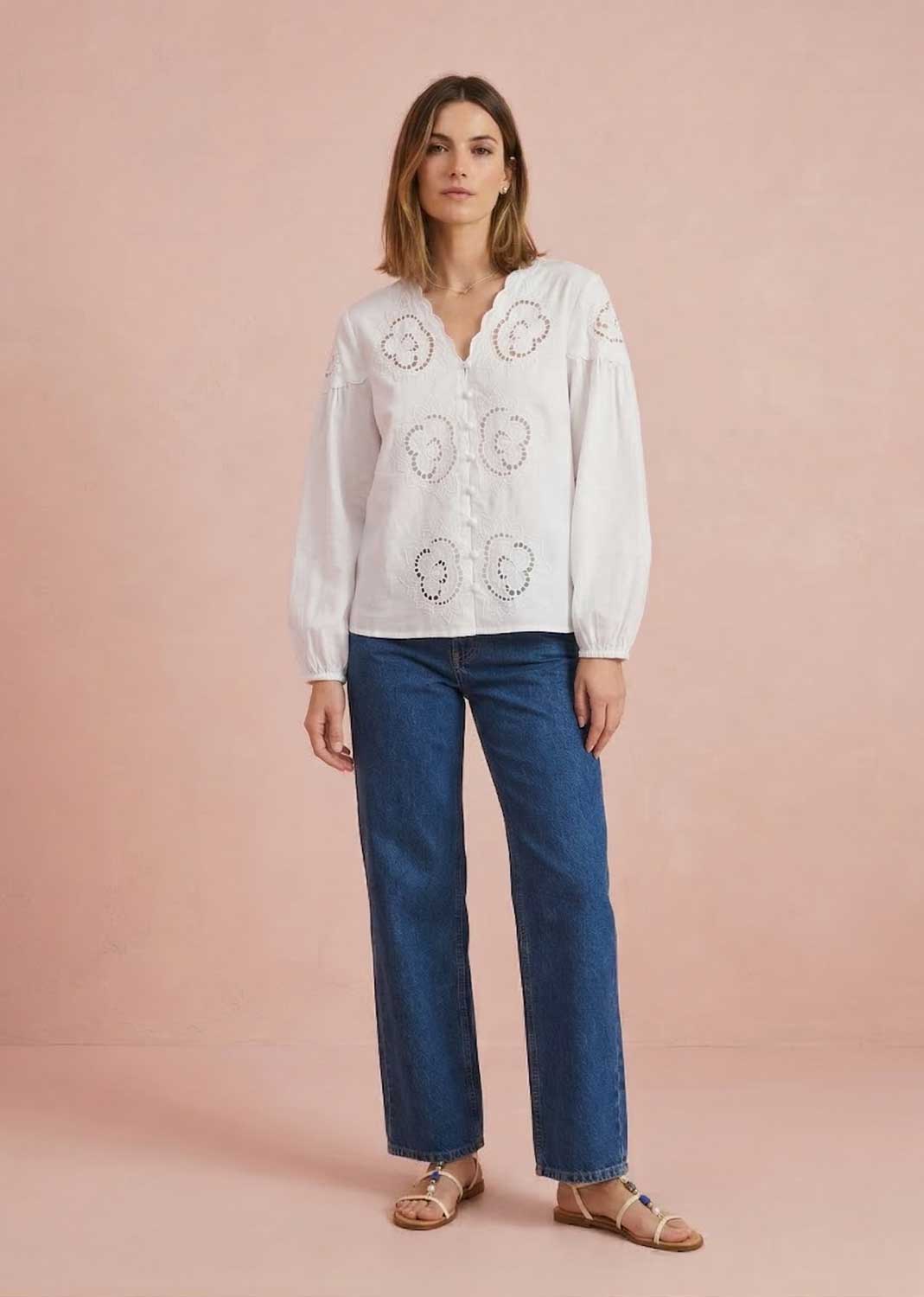 Ines Broderie Cotton Blouse  White