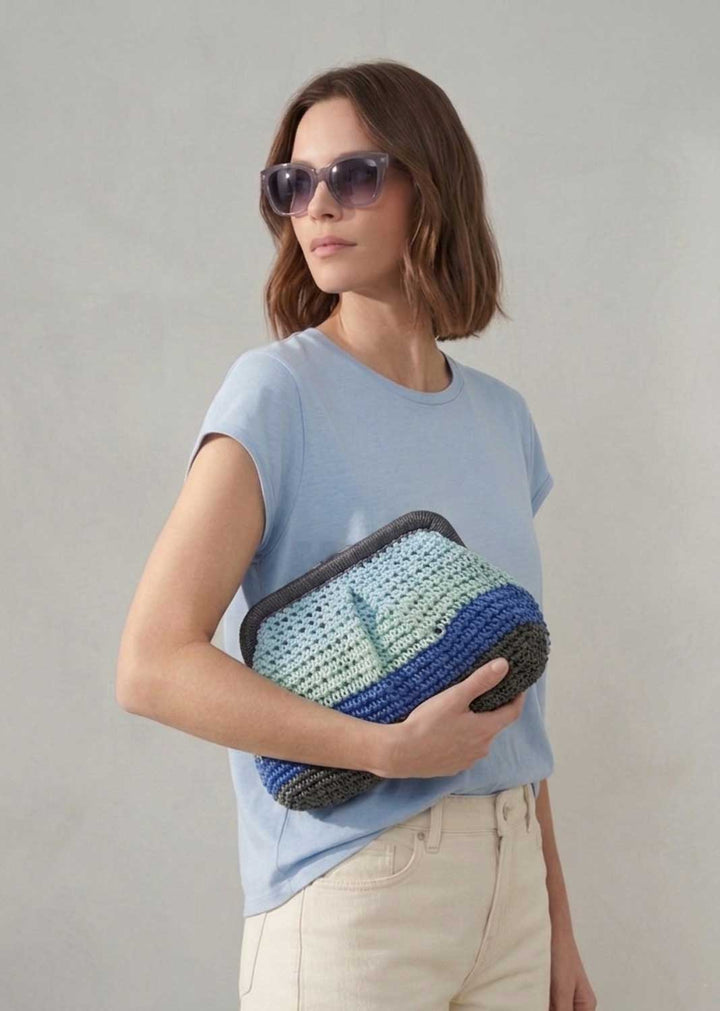 Iris Blue Woven Crossbody Clutch