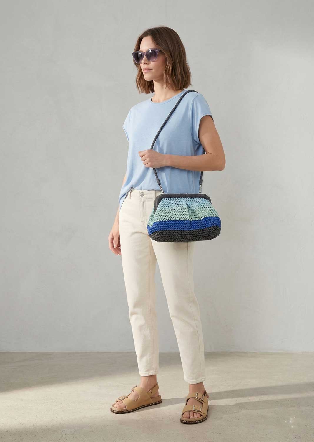 Iris Blue Woven Crossbody Clutch