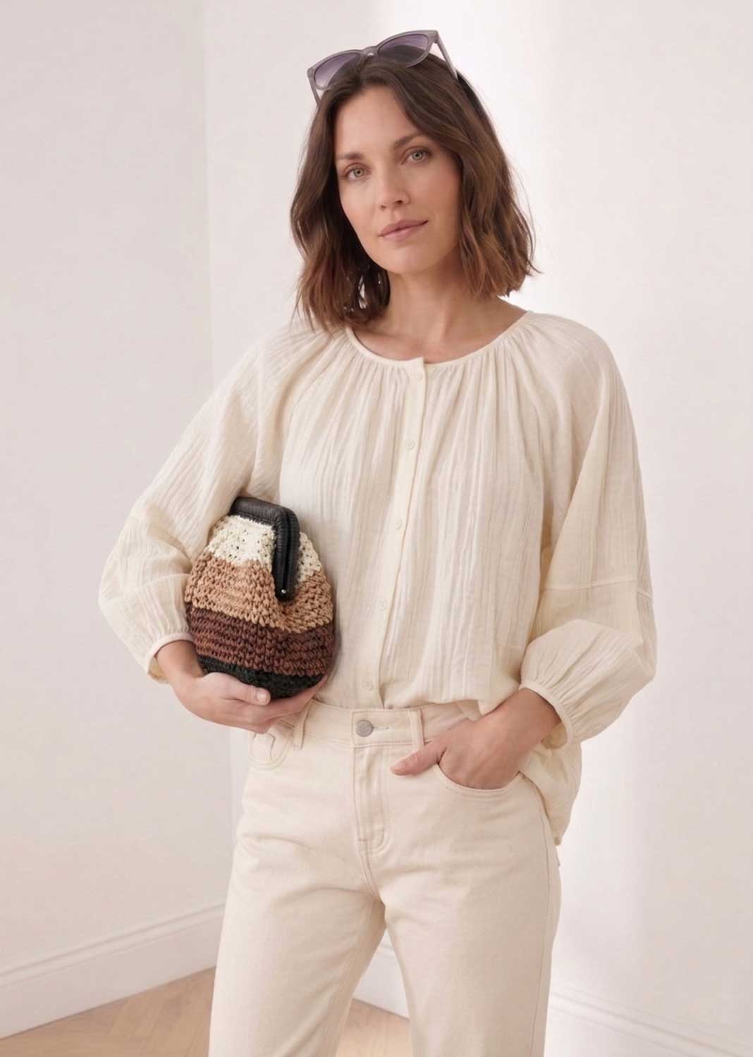 Iris Brown Woven Crossbody Clutch