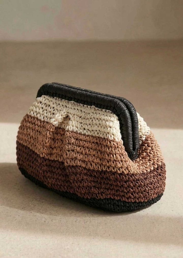 Iris Brown Woven Crossbody Clutch