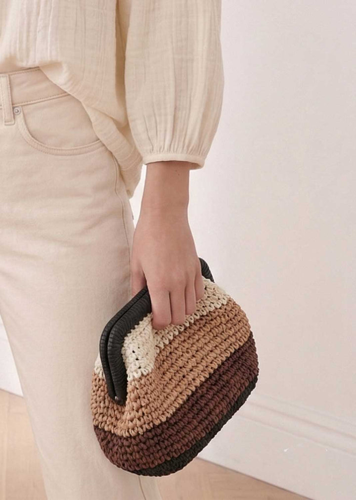 Iris Brown Woven Crossbody Clutch