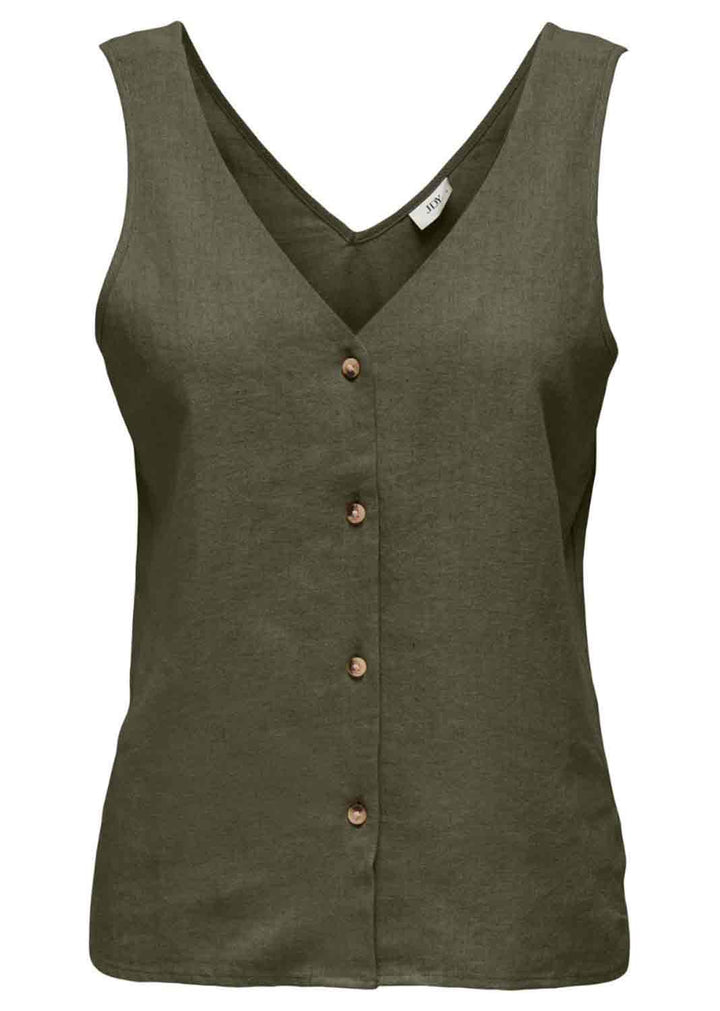 Say Linen Button Top - Olive Green