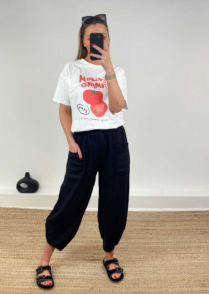 Juniper Linen Pocket Cocoon Pants in Black