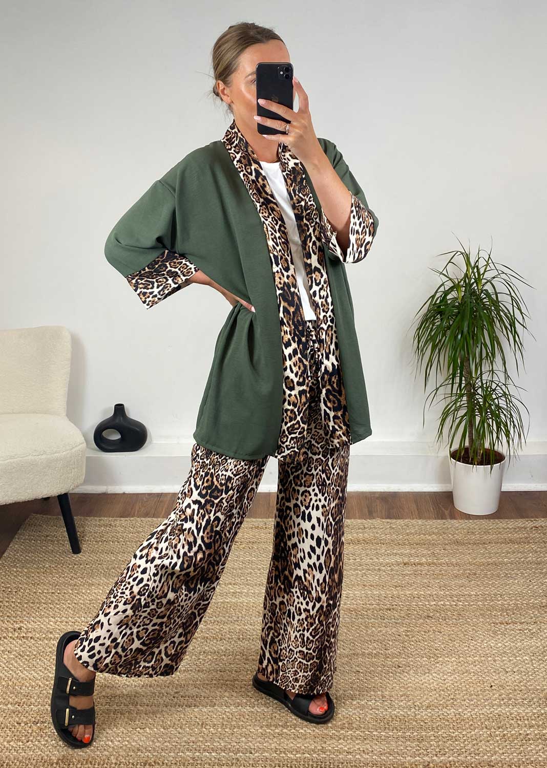 Jacques Leopard Kimono Jacket in Khaki