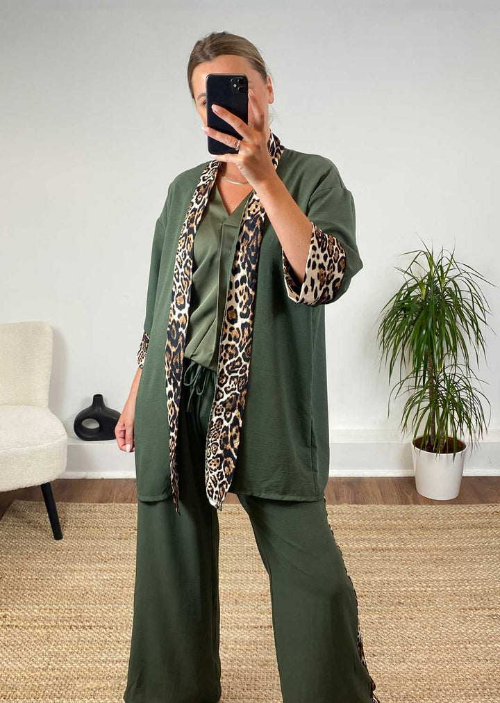 Jacques Leopard Kimono Jacket in Khaki