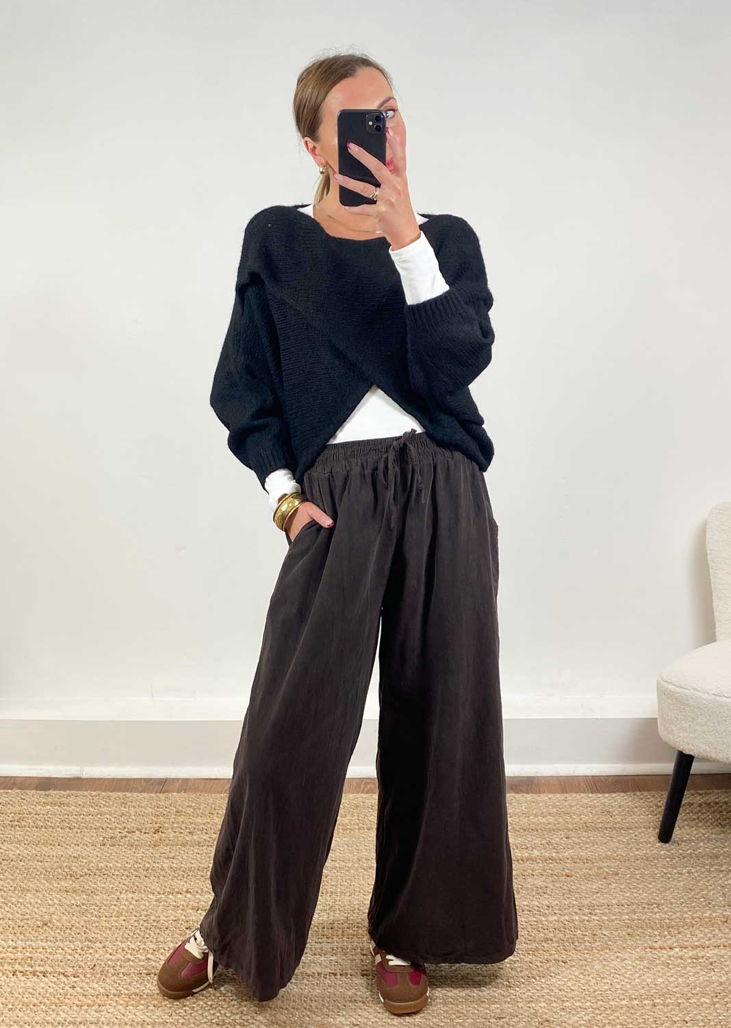 Jane Crossover Knit Jumper Black