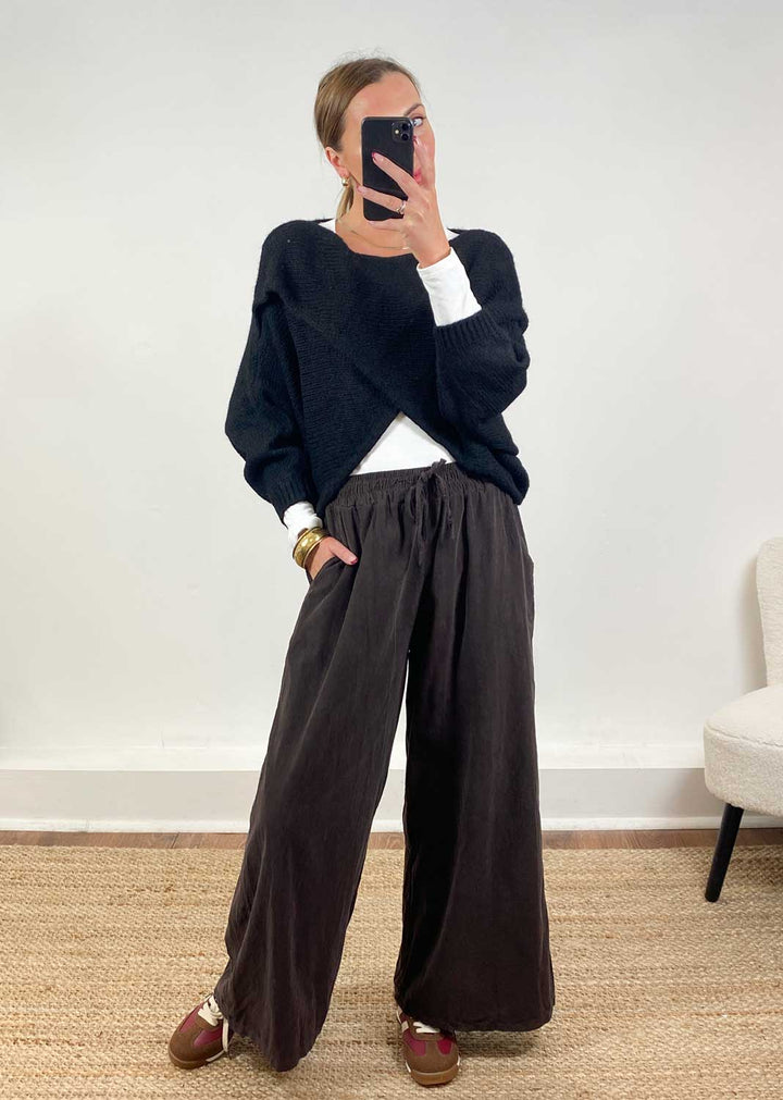 Jane Crossover Knit Jumper Black