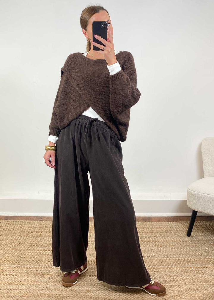 Jane Crossover Knit Jumper  Brown