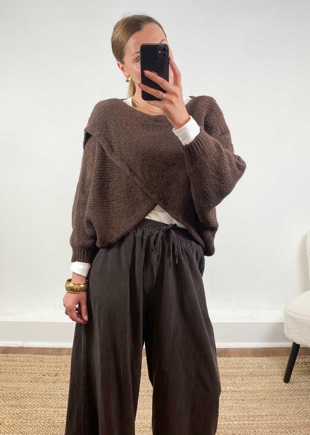 Jane Crossover Knit Jumper  Brown