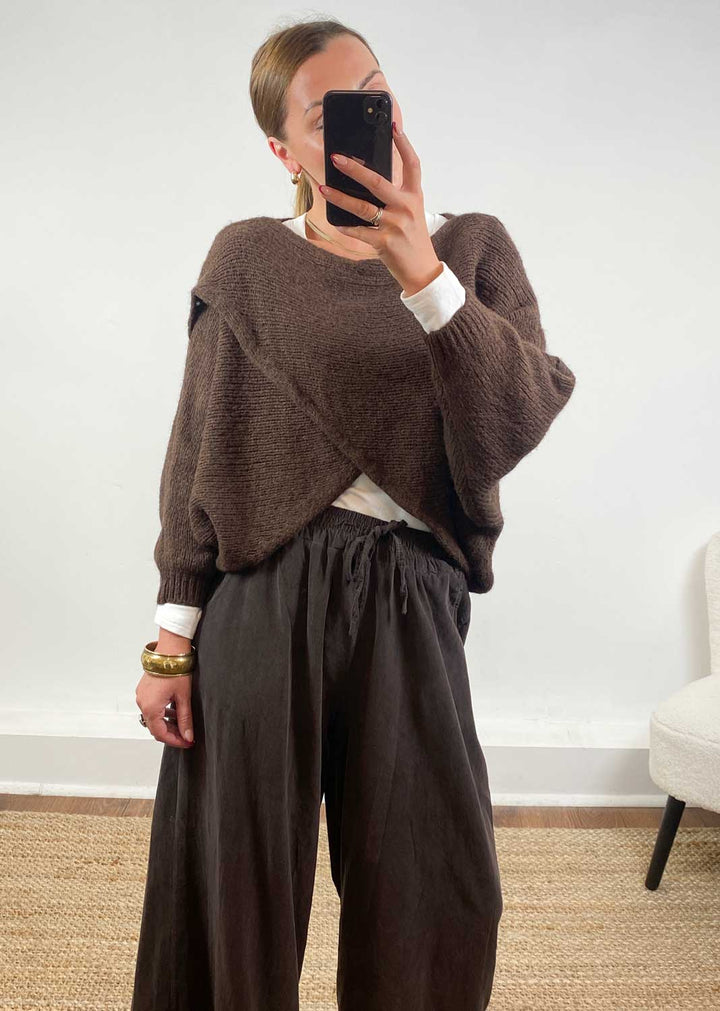 Jane Crossover Knit Jumper  Brown