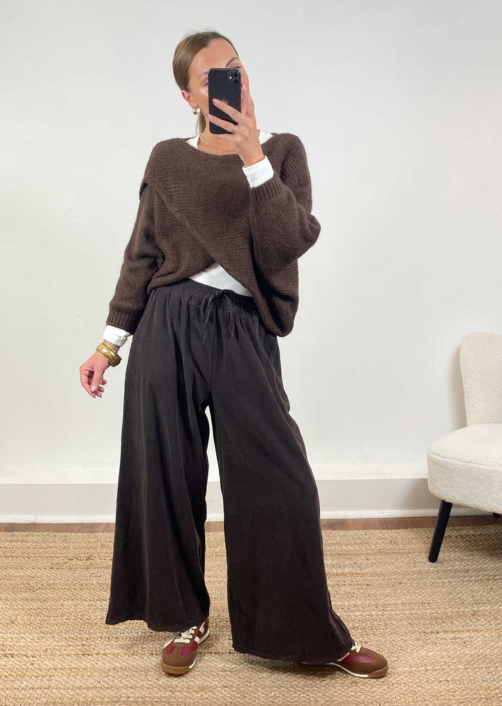 Jane Crossover Knit Jumper  Brown