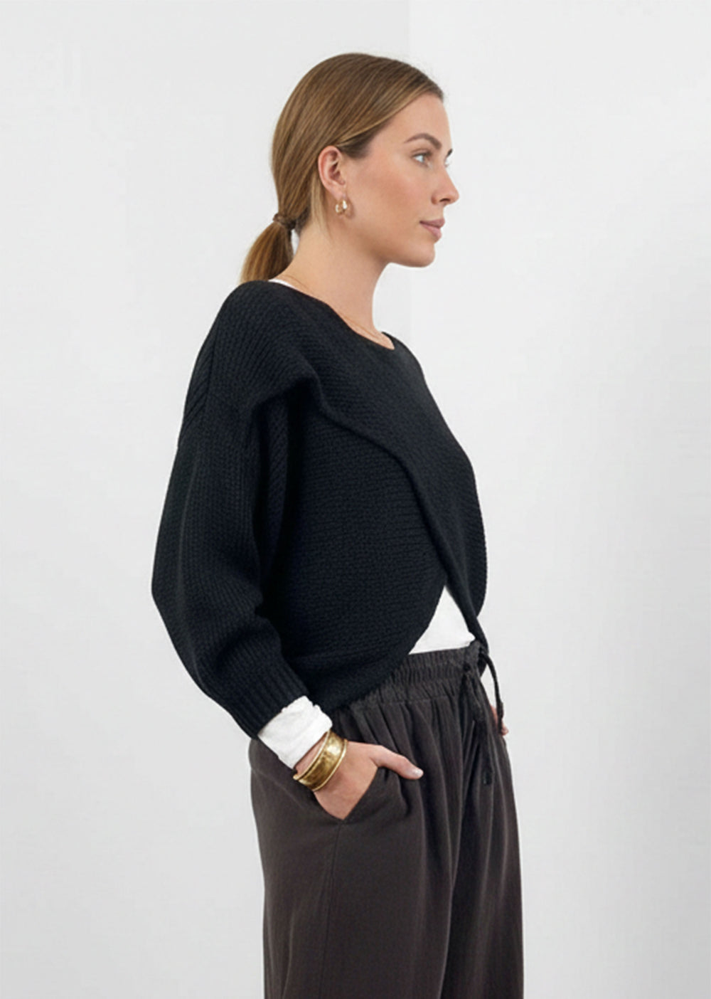 Jane Crossover Knit Jumper Black