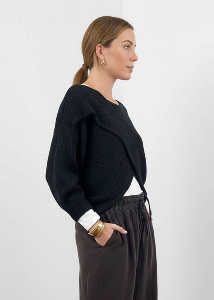Jane Crossover Knit Jumper Black
