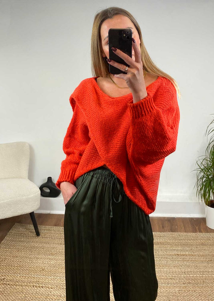 Jane Crossover Knit Jumper in Orange