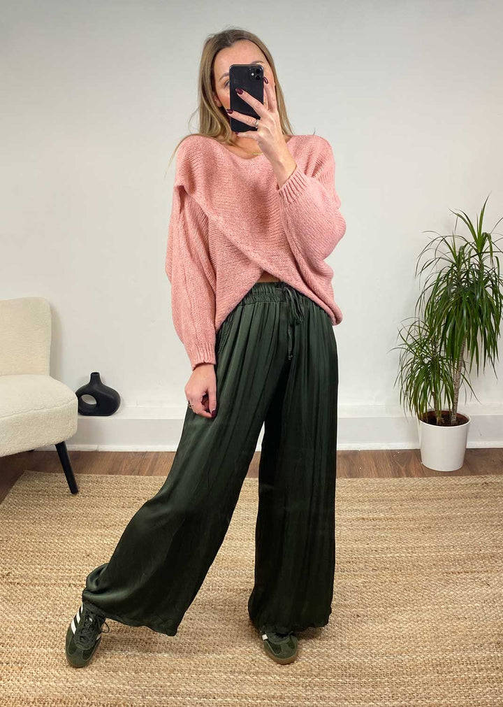 Jane Crossover Knit Jumper in Rose Pink