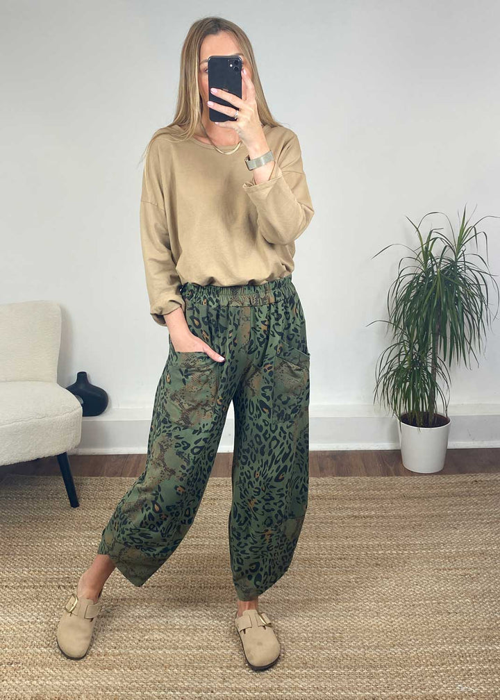 Jemima Pocket Cocoon Pants in Khaki