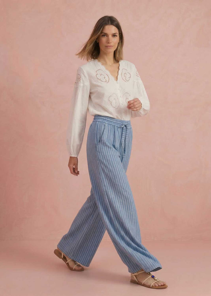 Jenna Stripe Wide Chambray Pants