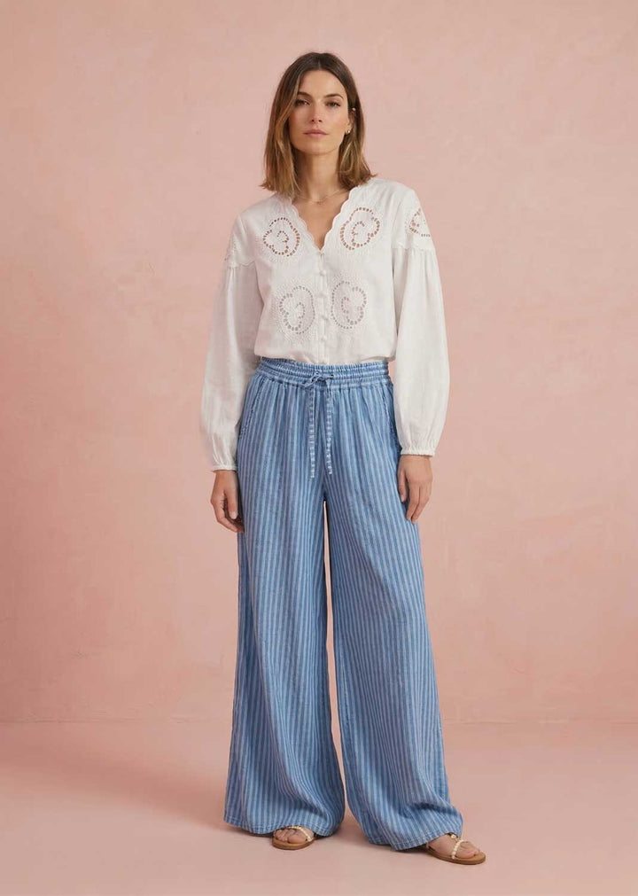 Jenna Stripe Wide Chambray Pants