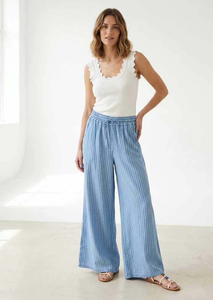 Jenna Stripe Wide Chambray Pants