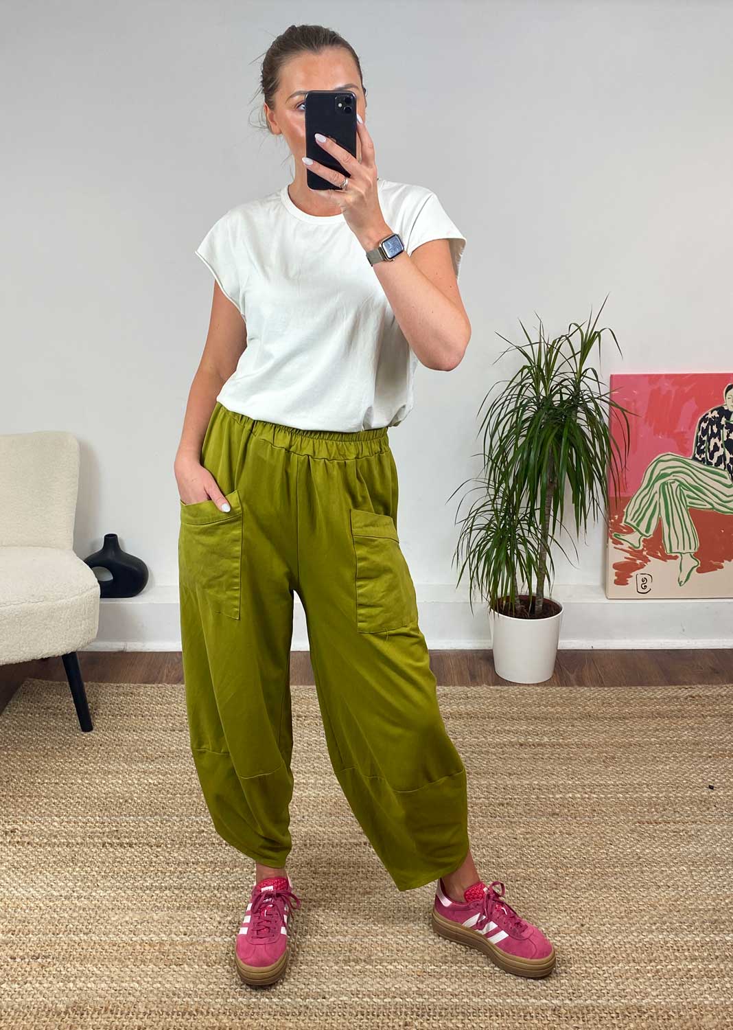 Jersey Cocoon Pocket Pants in Cactus Green