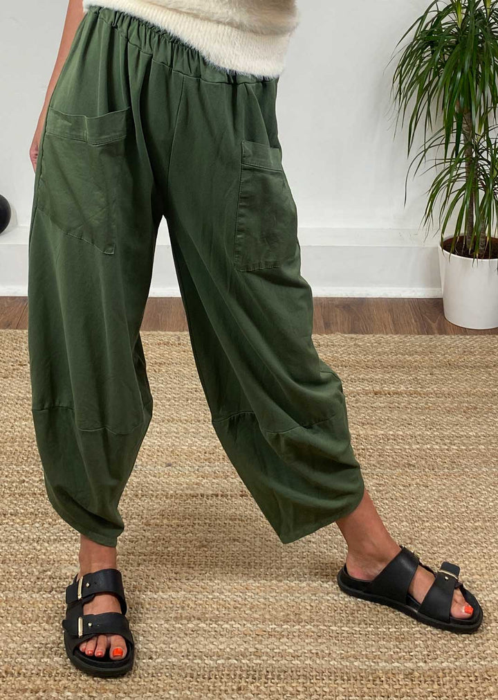 jersey Cocoon Pants in Khaki