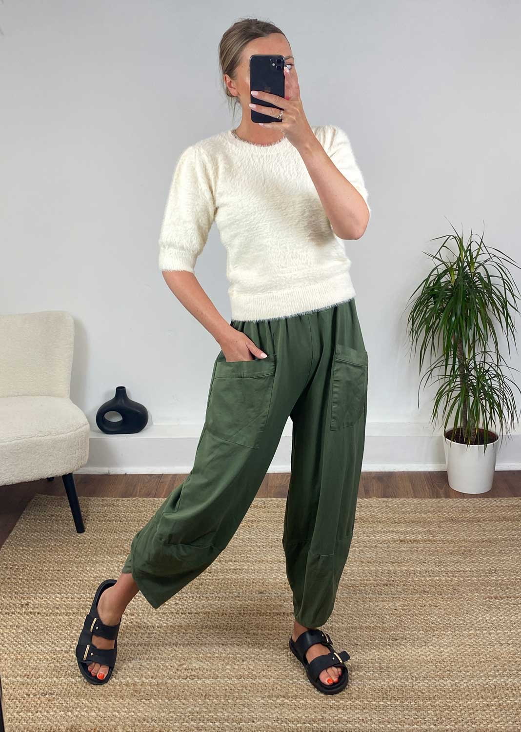 jersey Cocoon Pants in Khaki