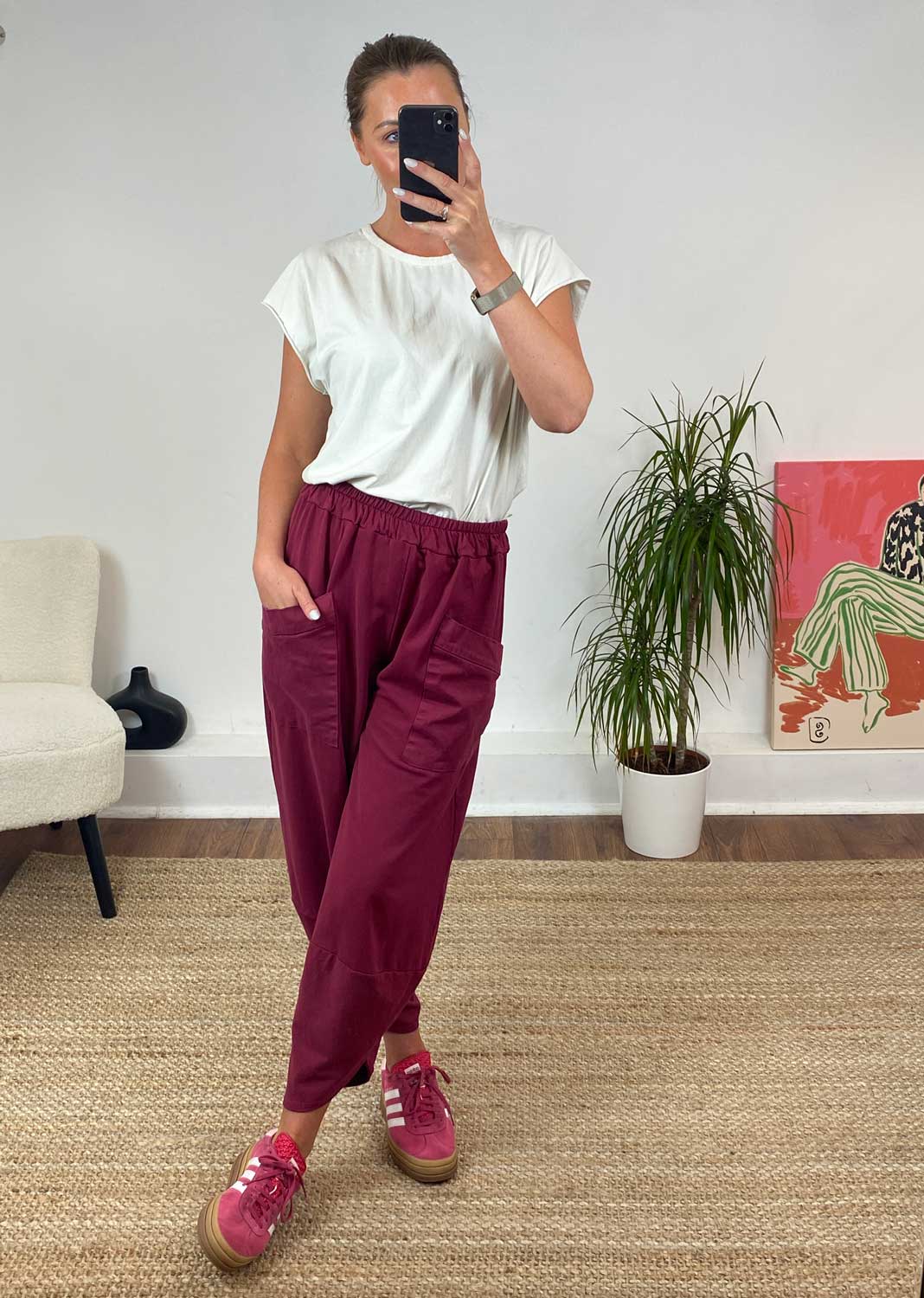 Jersey Cocoon Pocket Pants in Raspberry