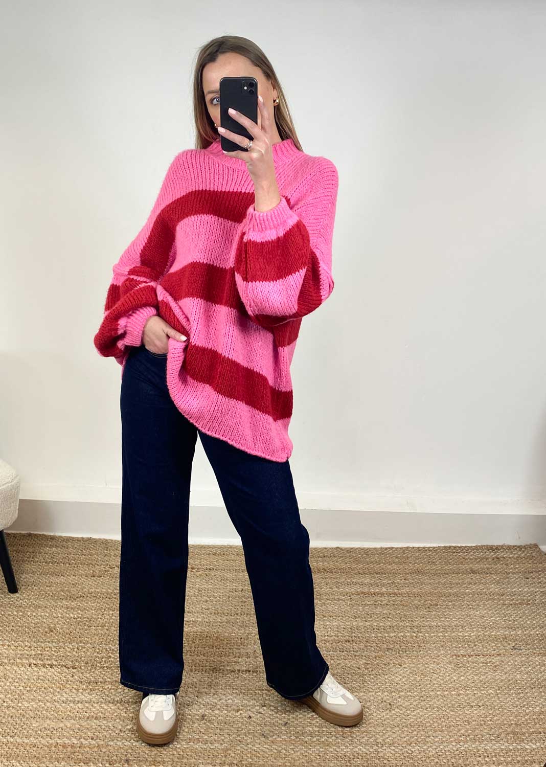 Jordy Oversized Stripe Jumper in Pink