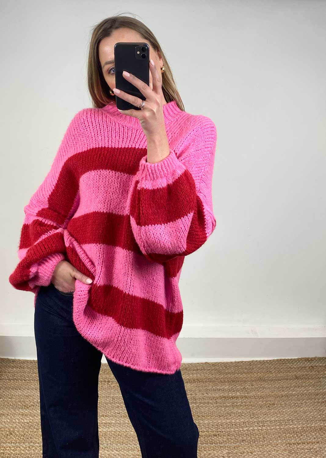 Jordy Oversized Stripe Jumper in Pink