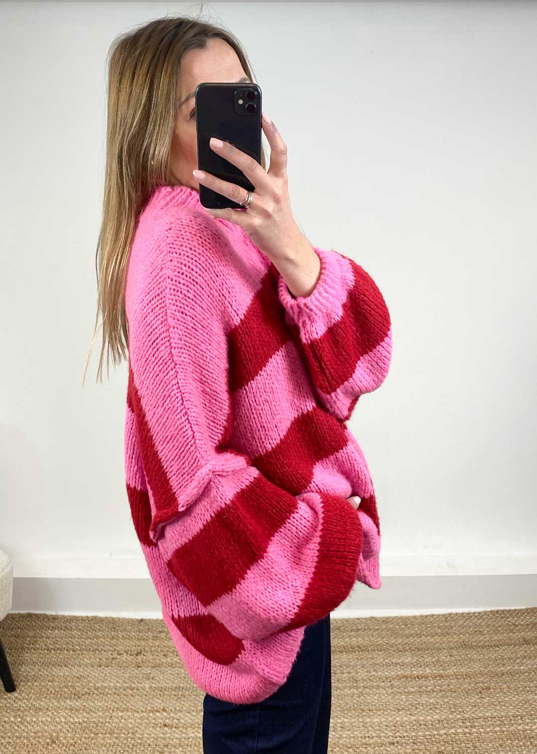 Jordy Oversized Stripe Jumper in Pink