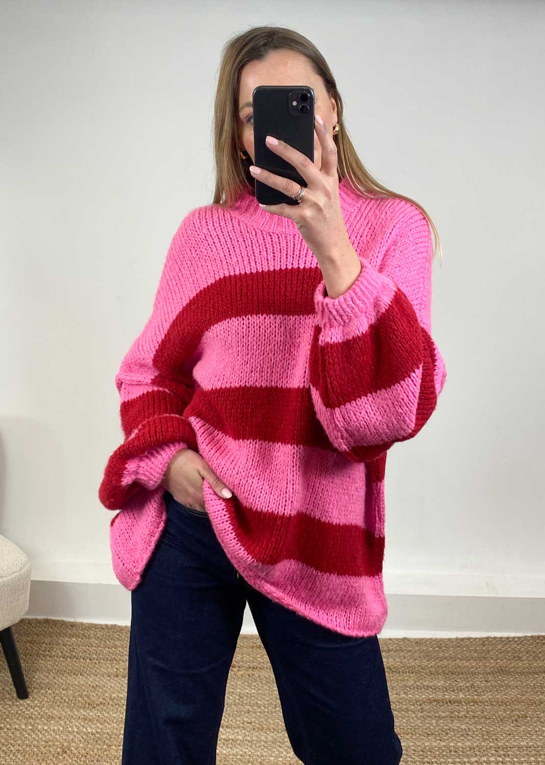 Jordy Oversized Stripe Jumper in Pink