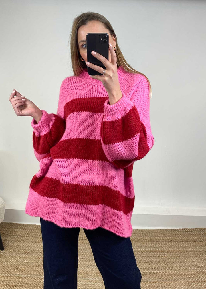 Jordy Oversized Stripe Jumper in Pink