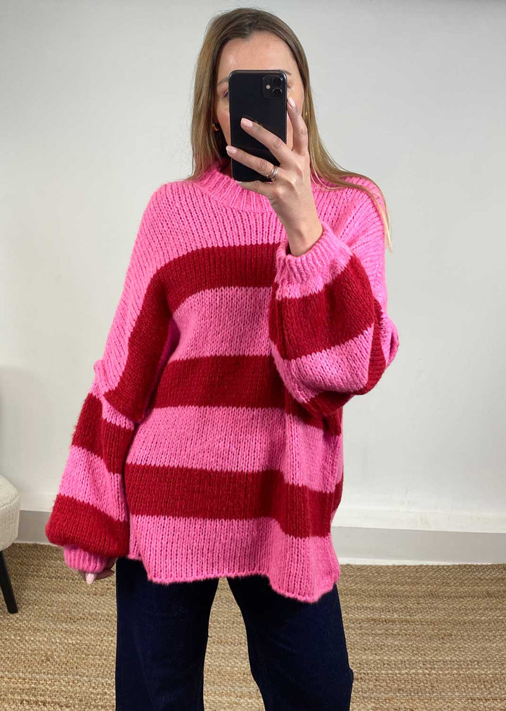 Jordy Oversized Stripe Jumper in Pink