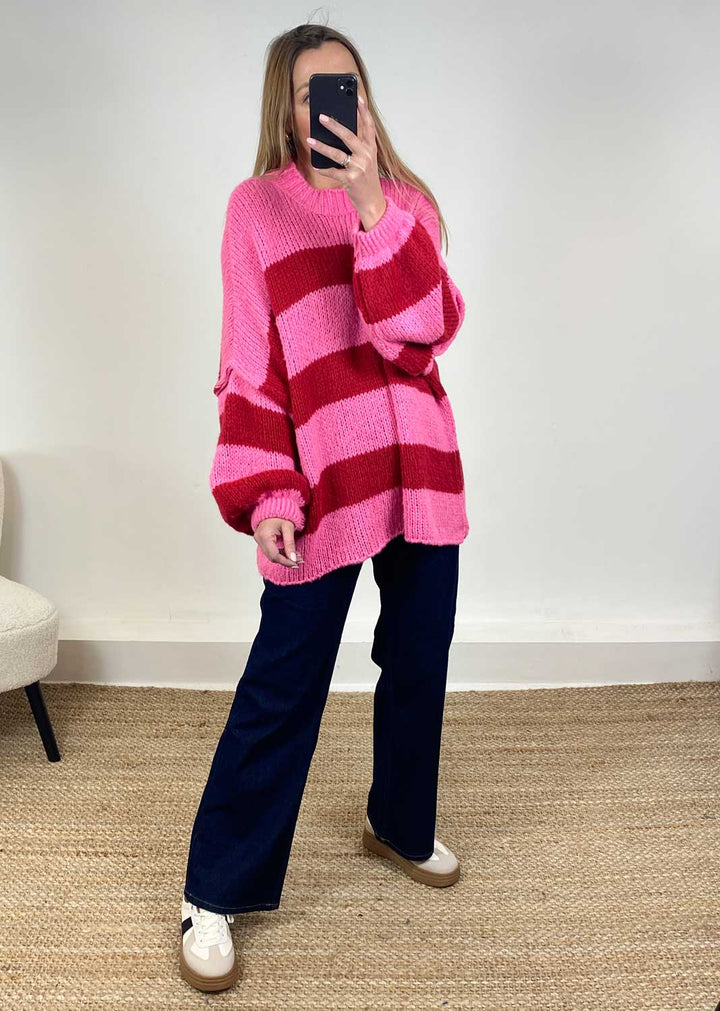 Jordy Oversized Stripe Jumper in Pink