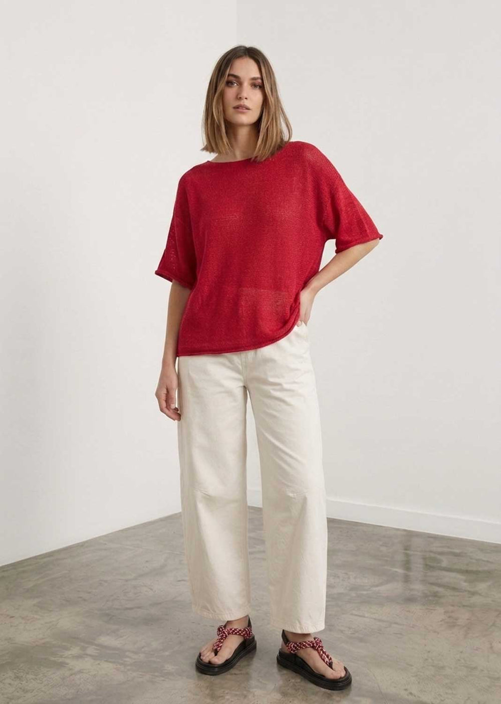 sheer red knit top 