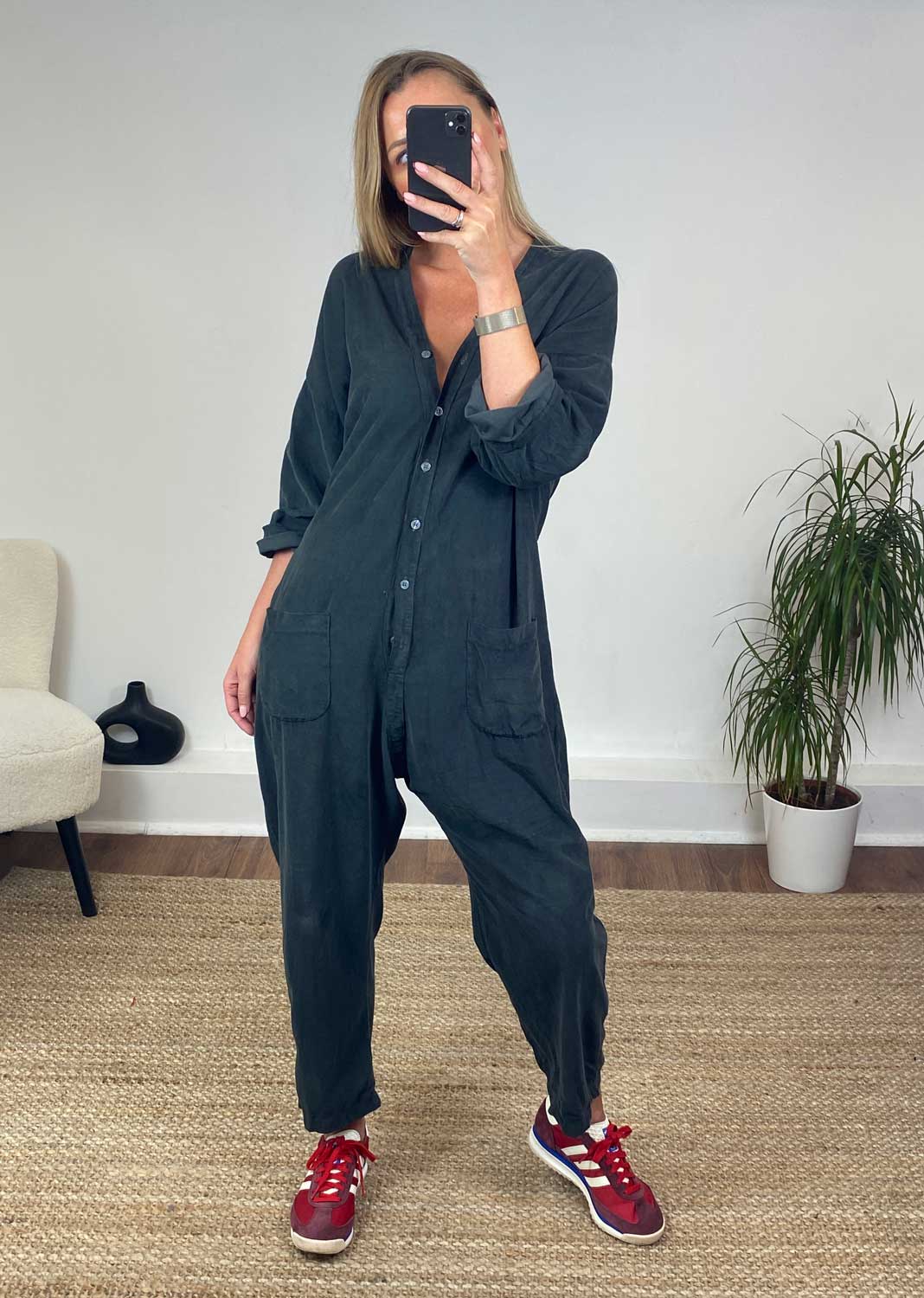 Joss Needlecord Jumpsuit in Grey