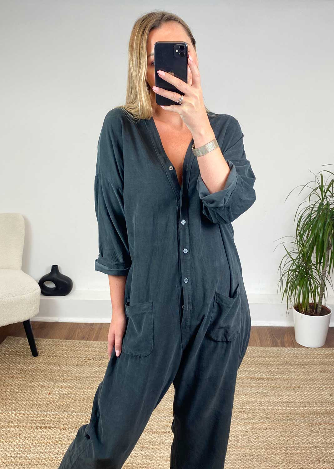 Joss Needlecord Jumpsuit in Grey