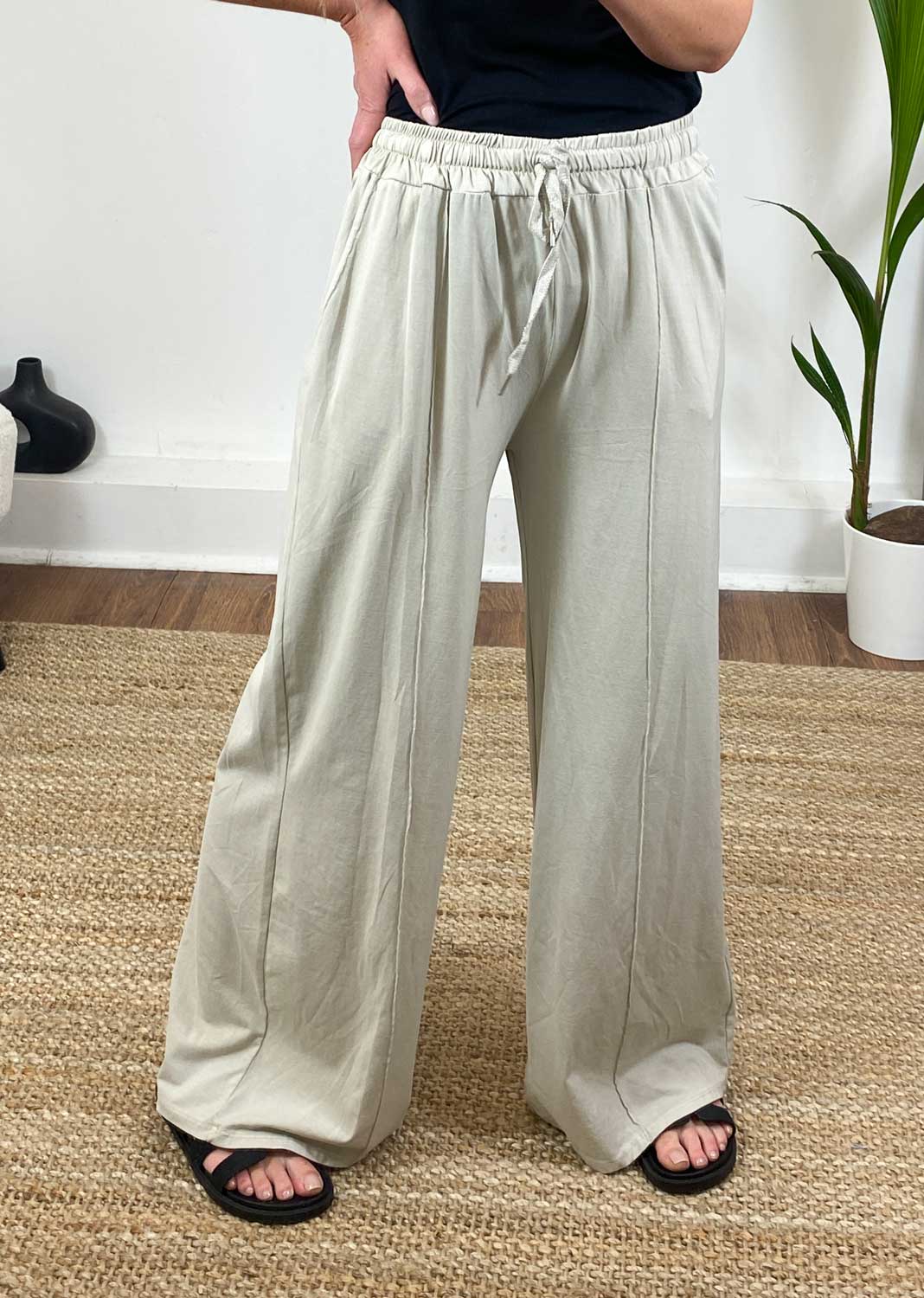 Joy Seam Details Jersey  Trousers in Cream