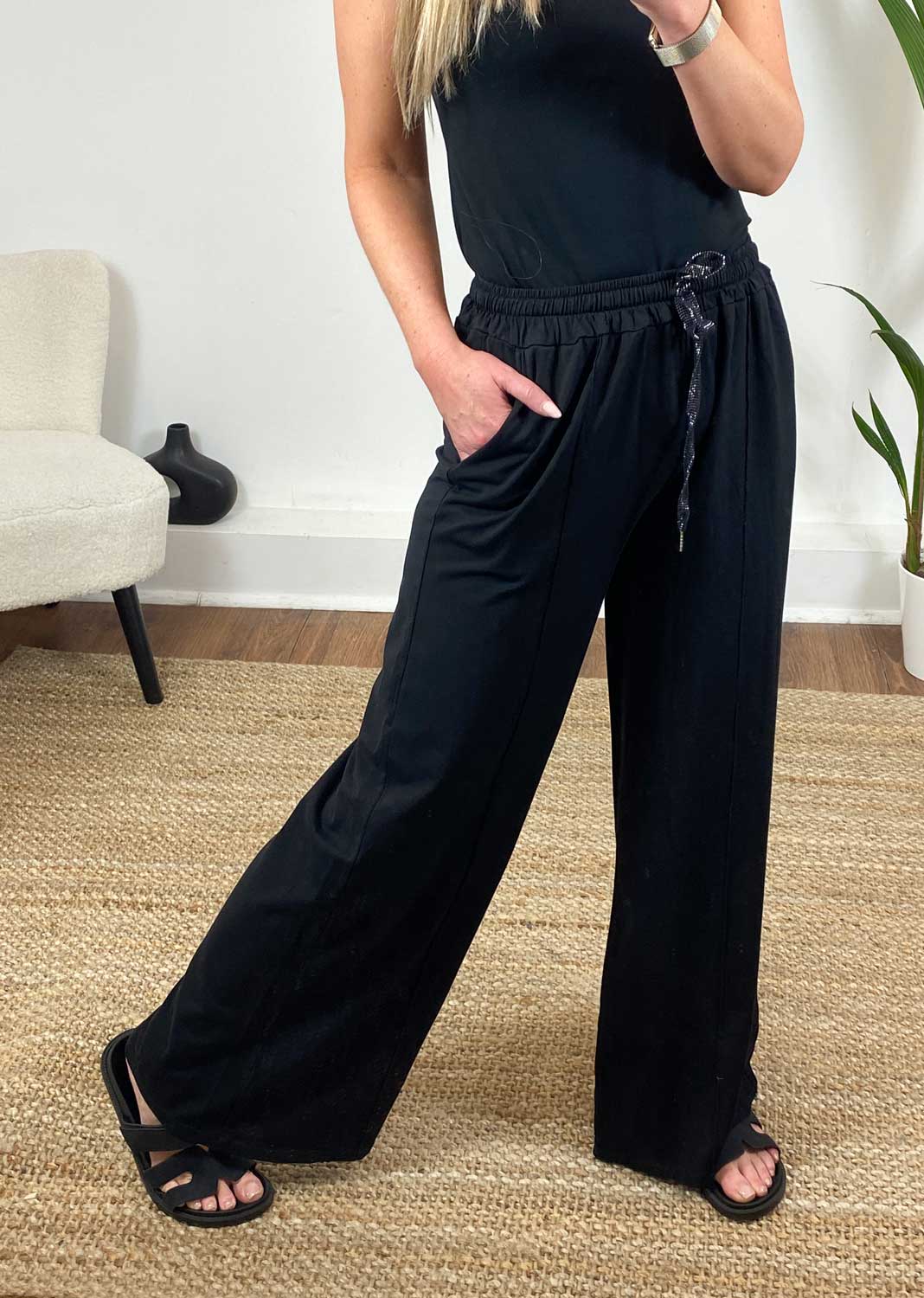 Joy Seam Detail Jersey Trousers in Black