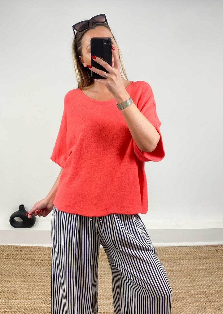 Juliette Batwing Knitted Jumper in Coral