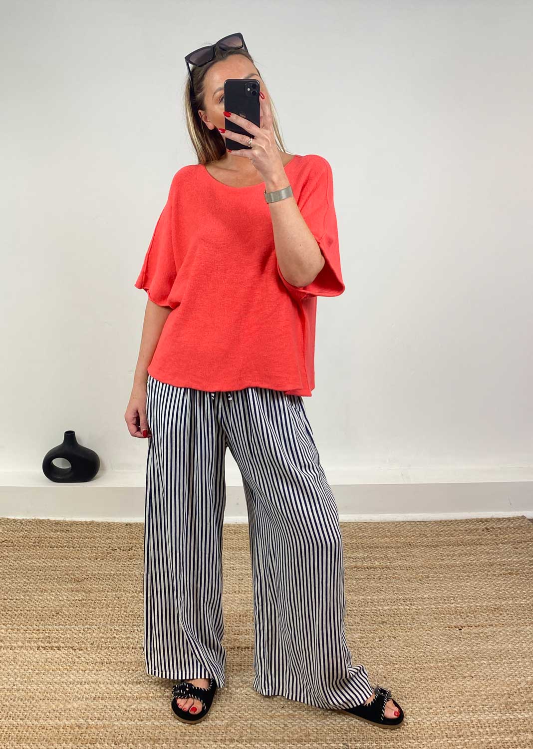 Juliette Batwing Knitted Jumper in Coral