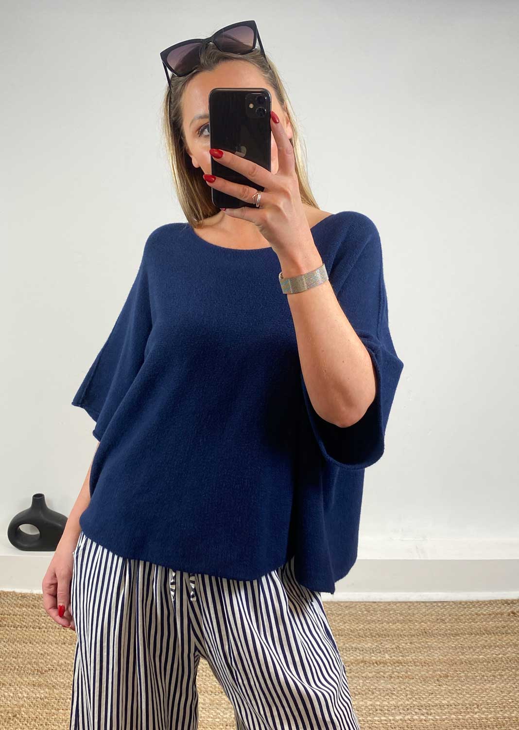 Juliette Batwing Knitted Jumper in Navy