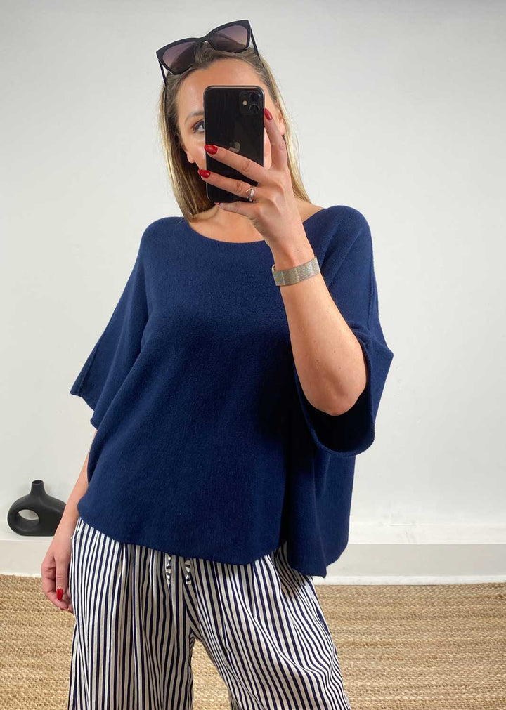 Juliette Batwing Knitted Jumper in Navy