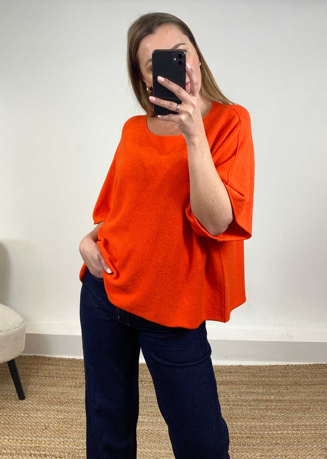 Juliette Batwing Knitted Jumper in Orange