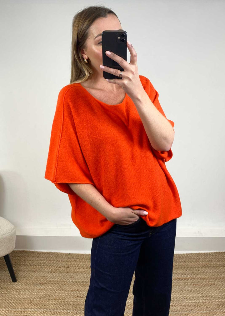 Juliette Batwing Knitted Jumper in Orange